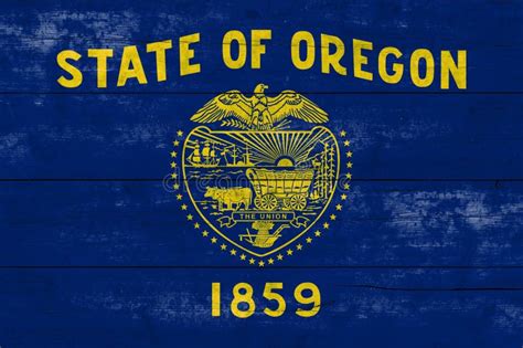 Oregon State Flag On A Wooden Surface Banner Of The Grunge Oregon State Flag Stock Image