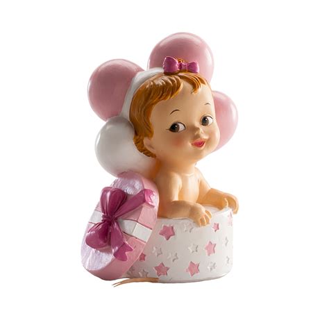 FIGURA TARTA BAUTIZO BEBÉ REGALO Y GLOBOS ROSA 10 5 CM Dekora