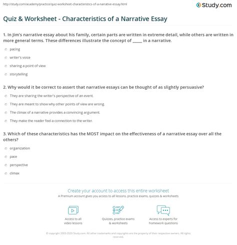 Quiz Worksheet Characteristics Of A Narrative Essay Study