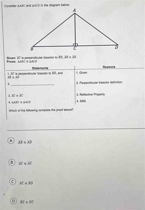 Solved Consider Abc Acd In The Diagram Below Given Overline Ac Is