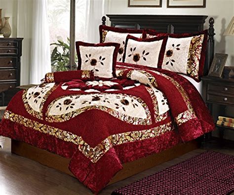 Tache 6 Piece Solid Floral Lucky Burgundy Plum Comforter Set King