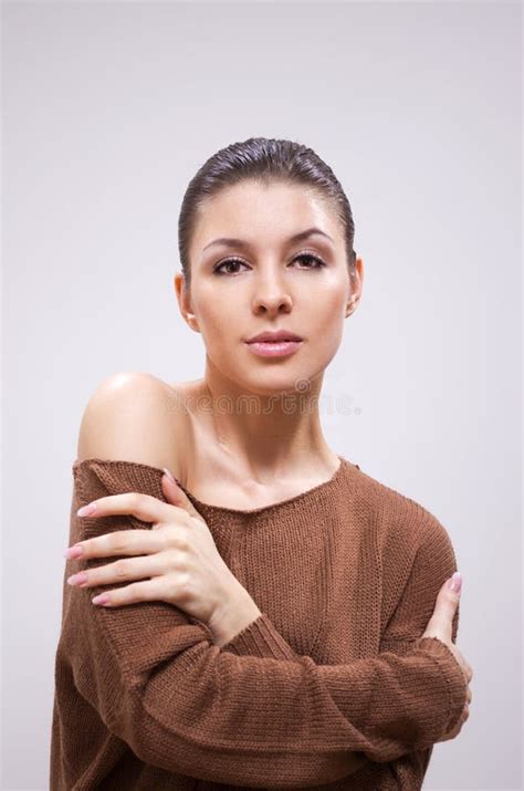 Brunette In Sweater Stock Photo Image Of Attractive