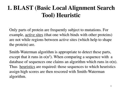 Ppt 1 Blast Basic Local Alignment Search Tool Heuristic Powerpoint