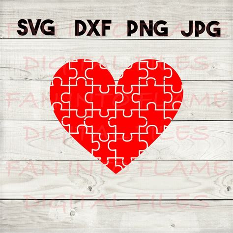 Heart Puzzle Svg Dxf Png  Digital Download Silhouette Etsy