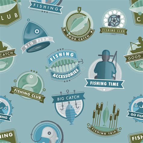 Set Of Vector Badges Stickers On Catching Fish Seafood Adventure