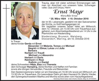 Traueranzeigen Von Ernst Mayr Trauer Bz