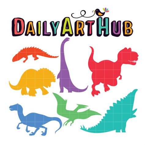 Colorful Dinosaur Silhouette Clip Art Set Daily Art Hub Graphics