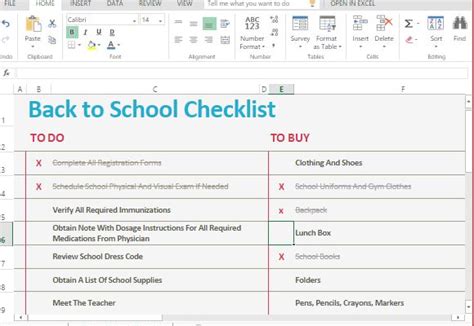 School Checklist Template for Excel Online