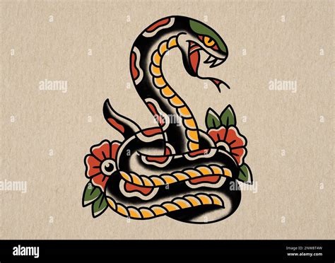 Old School Traditional Tattoo Inspired Cool Graphic Design Snake On Old