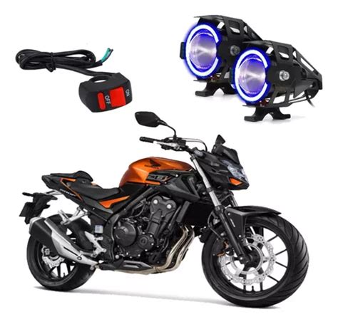 Kit Led Farol Milha Moto Cb500f 2018 Angel Eye Azul U7 Parcelamento