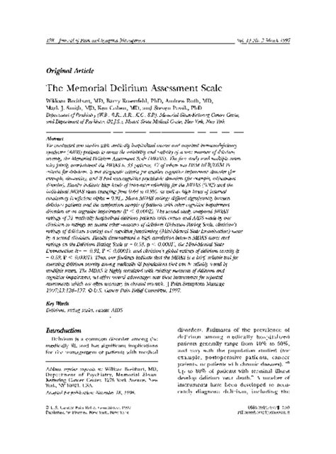 Pdf The Memorial Delirium Assessment Scale