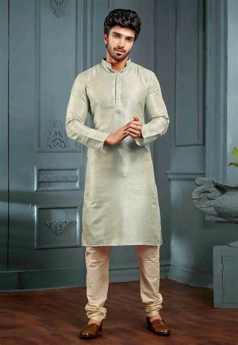 Sea Green Jacquard Kurta Pajama