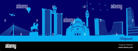 Vector City Skyline Silhouette Illustration Town In Blue Background