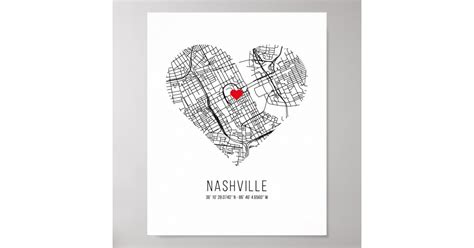 Heart Nashville City Map United States Poster Zazzle