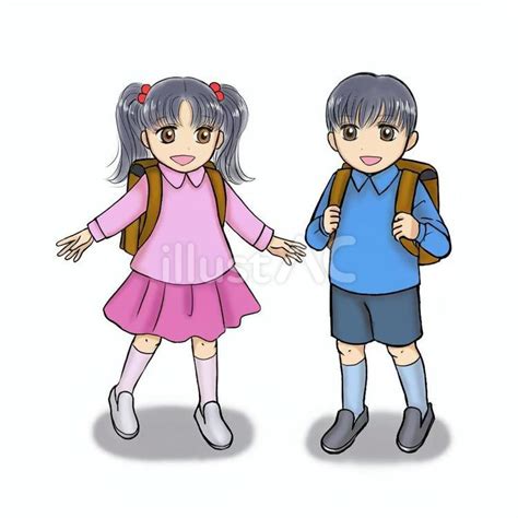 小学生の男の子と女の子イラスト No 23639378／無料イラスト フリー素材なら「イラストac」