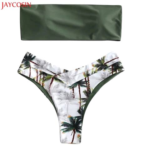 Jaycosin Women Summer Sexy Bodysuit Set Coconut Print Padded With Push Up Padded Bras Low Waist