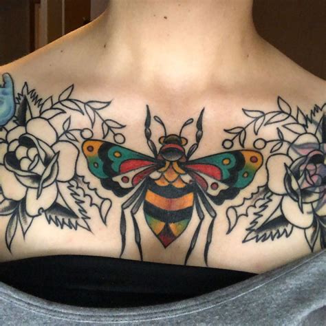 #tattoos #chesttattoo #butterflytattoo #beetattoo Chest Tattoo ...
