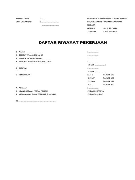 Riwayat Pekerjaan Syarat Naik Pangkat Pns Pdf