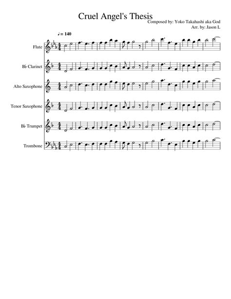 Cruel Angel S Thesis Sheet Music For Trombone Flute Clarinet In B Flat Saxophone Alto And More