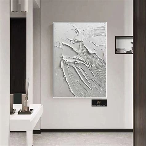 White Wave Abstract Painting White Wall Art White 3D Texture Art White Texture Wall Art White ...