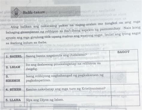 Balik TanawAting Balikan Ang Nakaraang Paksa Na Napag Aralan Mo Tungkol