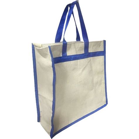 Plain Loop Handle White Blue Canvas Cotton Carry Bag Kgs Size