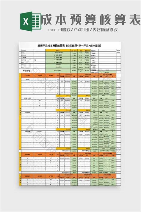 成本预算核算表excel模板下载 包图网