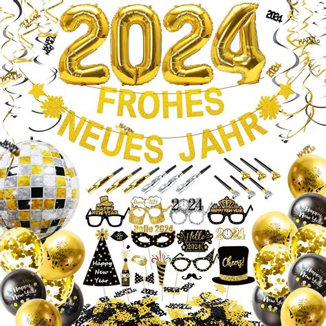 Humairc Silvester Deko 2024 FROHES NEUES JAHR Banner 2024 Discokugel