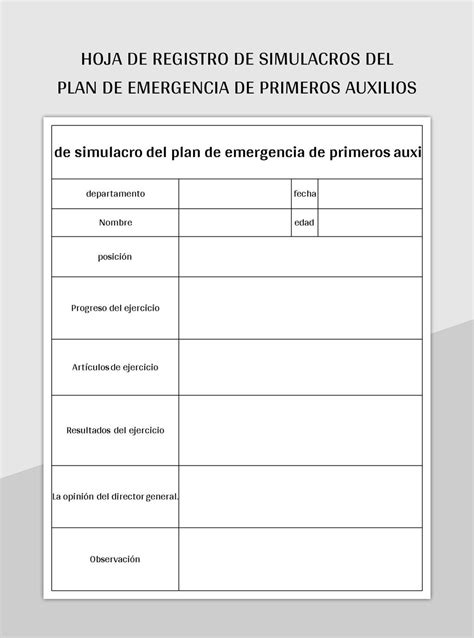 Plantilla De Formato Excel Hoja De Registro De Simulacros Del Plan De