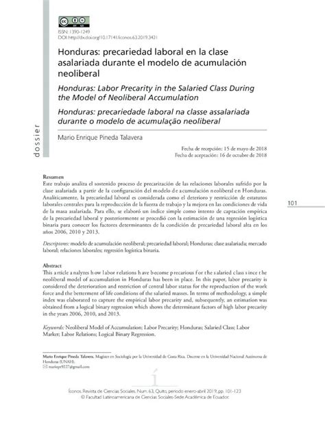 PDF Honduras Precariedad Laboral En La Clase Asalariada Scielo