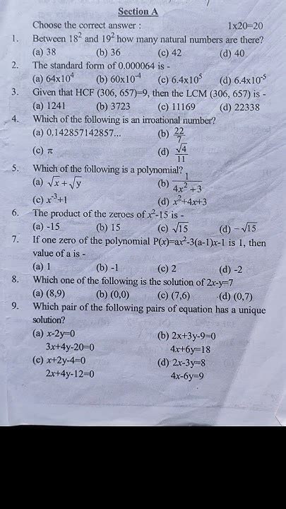 Class 10 Half Yearly Maths Question Paper Seba 2023 💯 ️seba