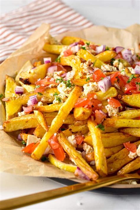 Greek Fries Patates Tiganites With Feta Sweet As Honey