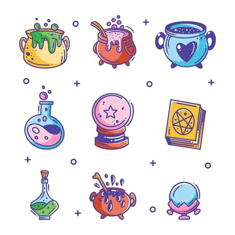 set  hand drawn magic collection full color  vector art