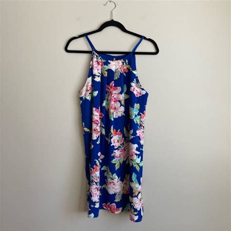 Monteau Dresses Monteau Blue Floral Aline High Neck Mini Dress