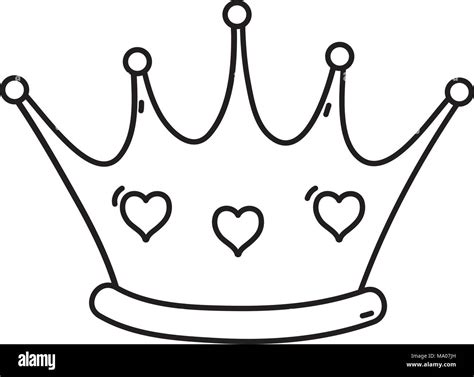 Línea de lujo queen corona con decoración de corazones Imagen Vector de