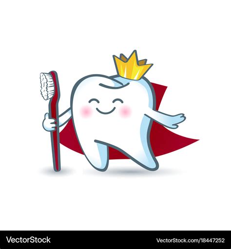 Icon Cartoon Healthy Tooth In The Crown Holding Vector Image