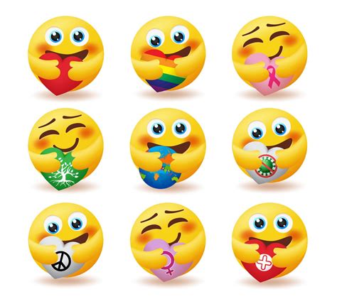 Emoji Care Conjunto De Vetores De Emoticon Personagens De Emoticons No Abraço Posam Com