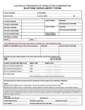 Fillable Online Baptism Form For Parish Records 11 Individual S Name