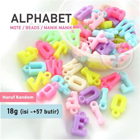 Jual Mote Manik Manik Beads Charm Alphabet Huruf Abjad Warna Pastel