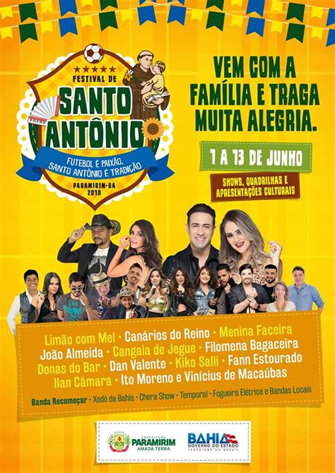 Paramirim BA Prefeitura divulga as atrações da festa de Santo Antônio