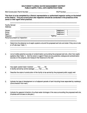 Fillable Online Swfwmd State Fl Public Supply Well Site Inspection Form