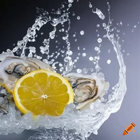 Oysters And Lemon Slices In A Splash On Craiyon