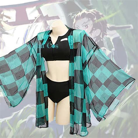 Anime Démon Slayer Vert Maillot De Bain Kamado Tanjirou Cosplay Costume