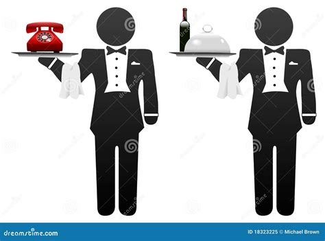 Butler Servant Room Service Food Phone On Tray Stock Vector