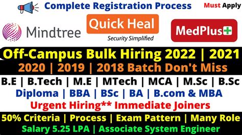 Mindtree Quick Heal Medplus Off Campus Drive