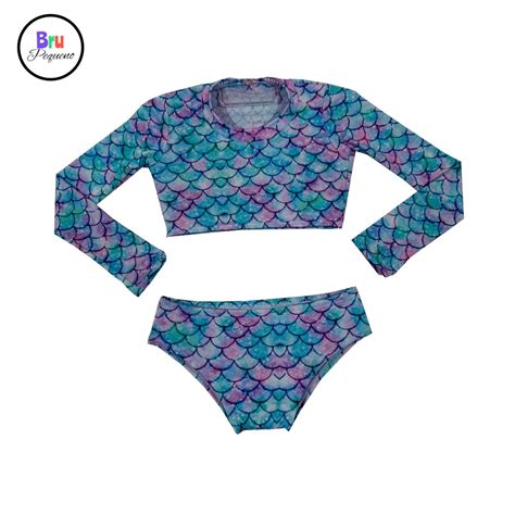 Biquini Infantil Cropped Fator Uv Sereia Elo