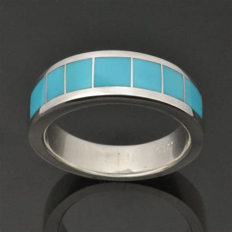 Men S Turquoise Wedding Ring In Sterling Silver Turquoise Etsy