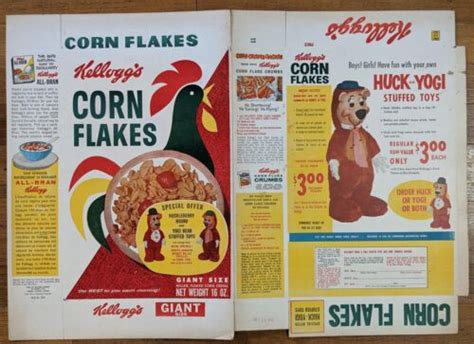 Vintage Cereal Box Kelloggs Corn Flakes Flat Huckleberry Hound