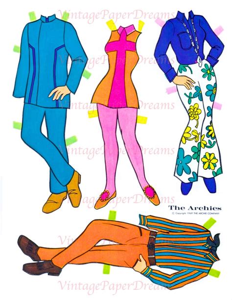 Vintage Paper Doll Printable Pdf The Archies Paper Dolls 1969 60s 1960s Paper Doll Pattern