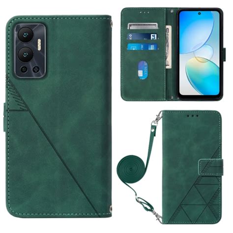 สำหรบ Infinix Hot X Crossbody D Embossed Flip Leather Phone Case สเขยวเขม